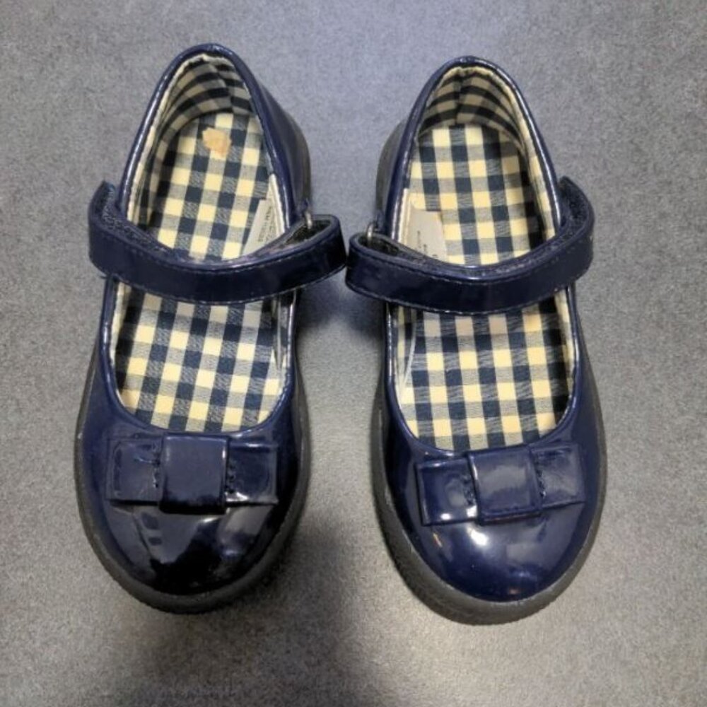 H&M patent leather shoes navy blue toddler girl size 7.5 dress mary jane bow